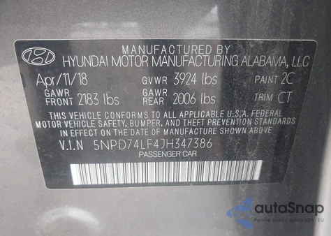 2018 Hyundai Elantra Se z USA, uszkodzony, nr VIN 5NPD74LF4JH347386